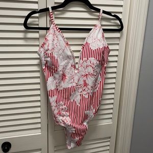 Red and white floral one piece